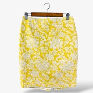 Ann Taylor Yellow Pencil Skirt Size 4 Floral Print Office Casual Preppy Business